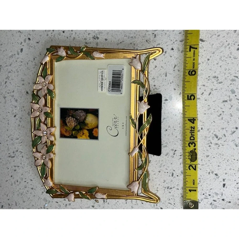 Carr Frames Gold Tone Enamel Floral‎ 4x6 Picture Frame Crystal Accents C70064